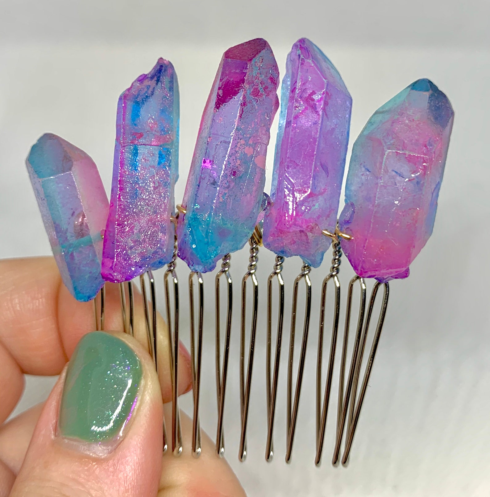 Cotton Candy Quartz Crystal Hair Combhandmadecrystal Etsy