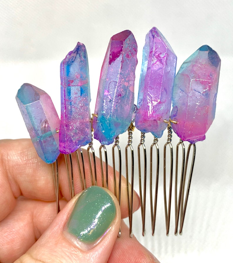 Cotton Candy Quartz Crystal Hair Combhandmadecrystal Etsy