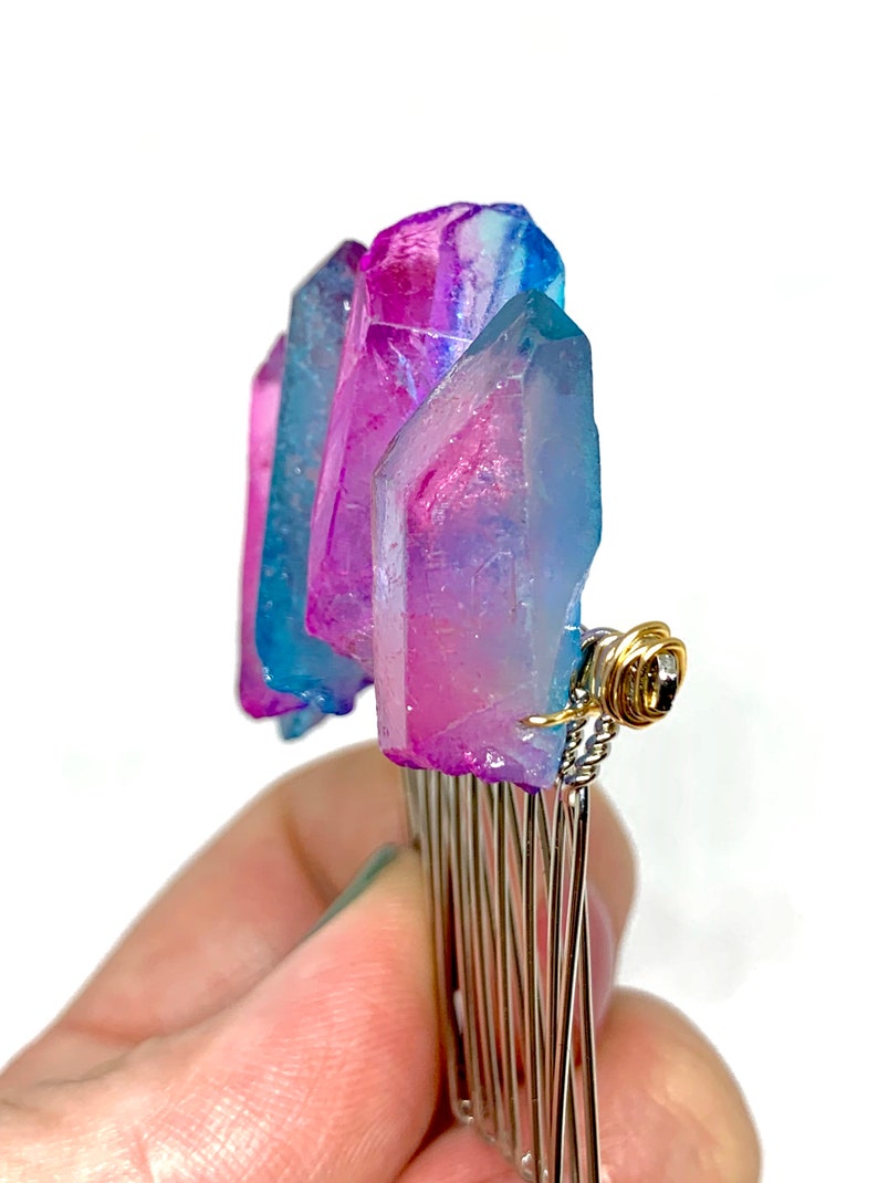 Cotton Candy Quartz Crystal Hair Combhandmadecrystal Etsy