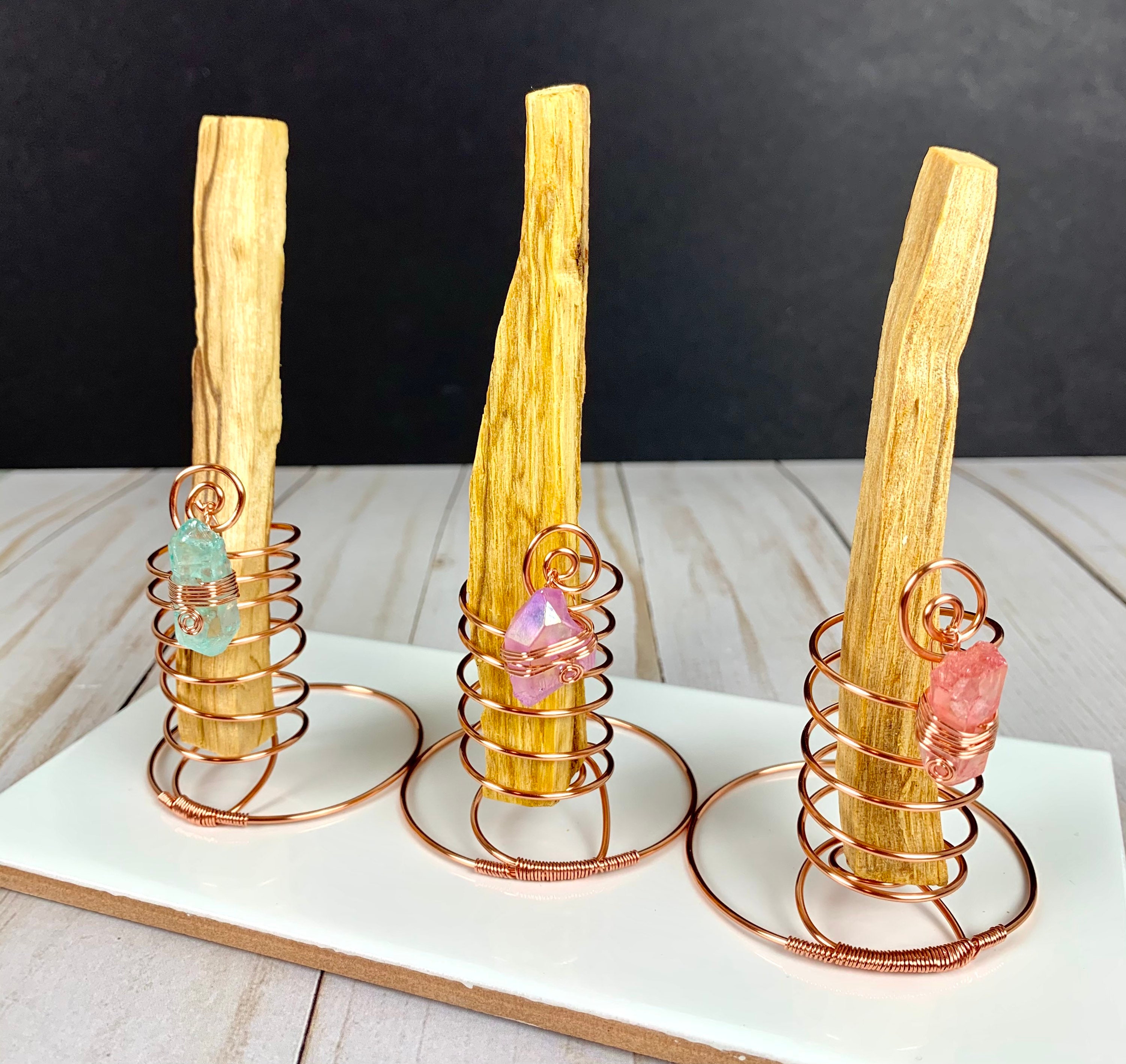 Handmade Copper Palo Santo Holder w/attached Genuine Gemstone|Smudge …