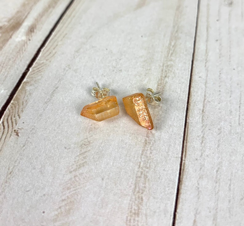 Tangerine Quartz Earrings Tangerine Quartz Sterling Silver Stud Earrings Sterling Silver Posts Intentional Jewelry Quartz Stud Earrings