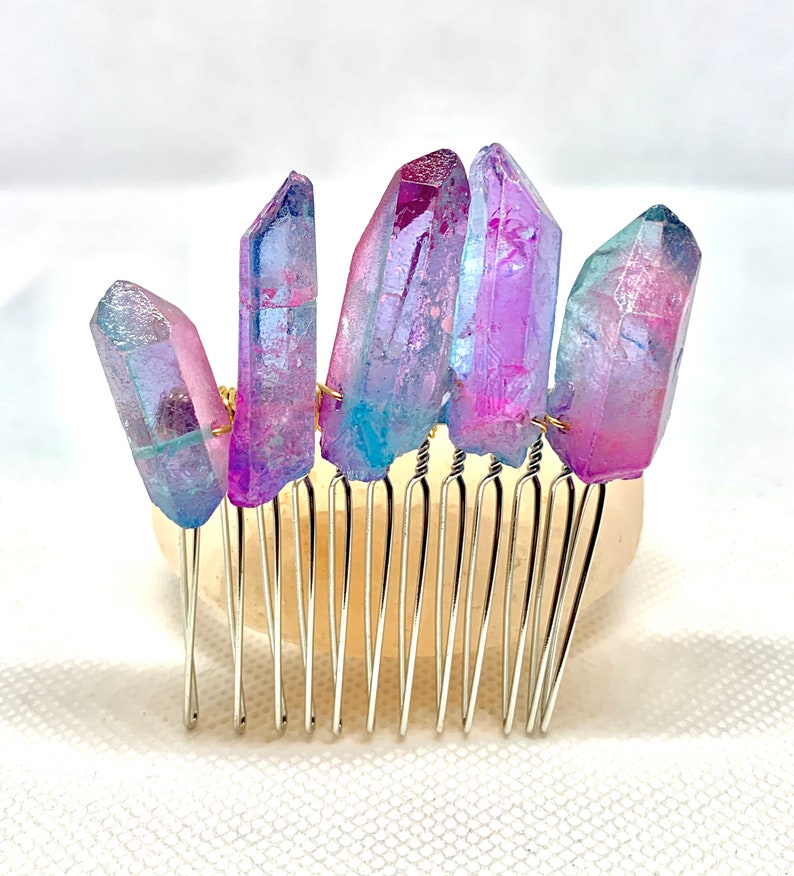 Cotton Candy Quartz Crystal Hair Combhandmadecrystal Etsy