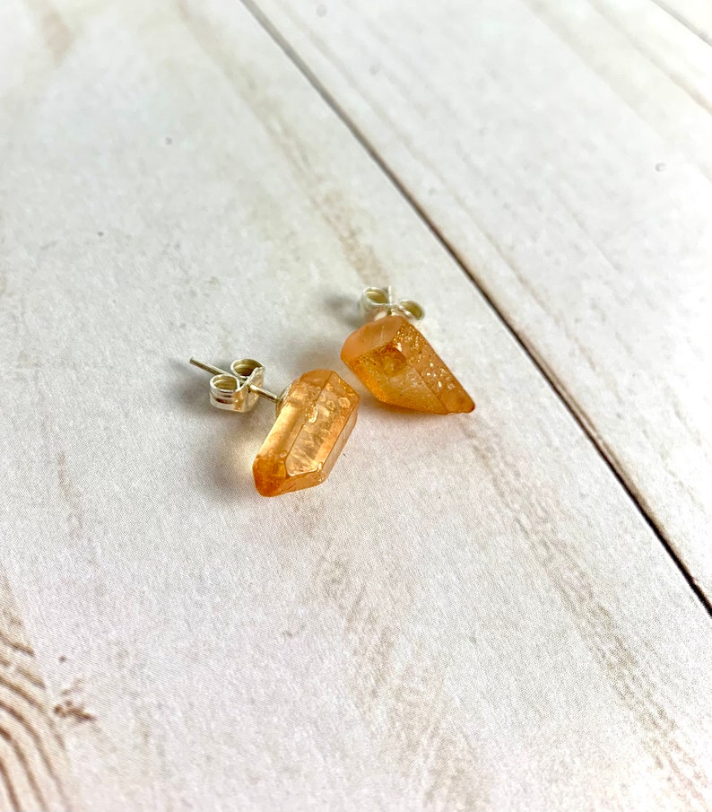 Tangerine Quartz Earrings Tangerine Quartz Sterling Silver Stud Earrings Sterling Silver Posts Intentional Jewelry Quartz Stud Earrings