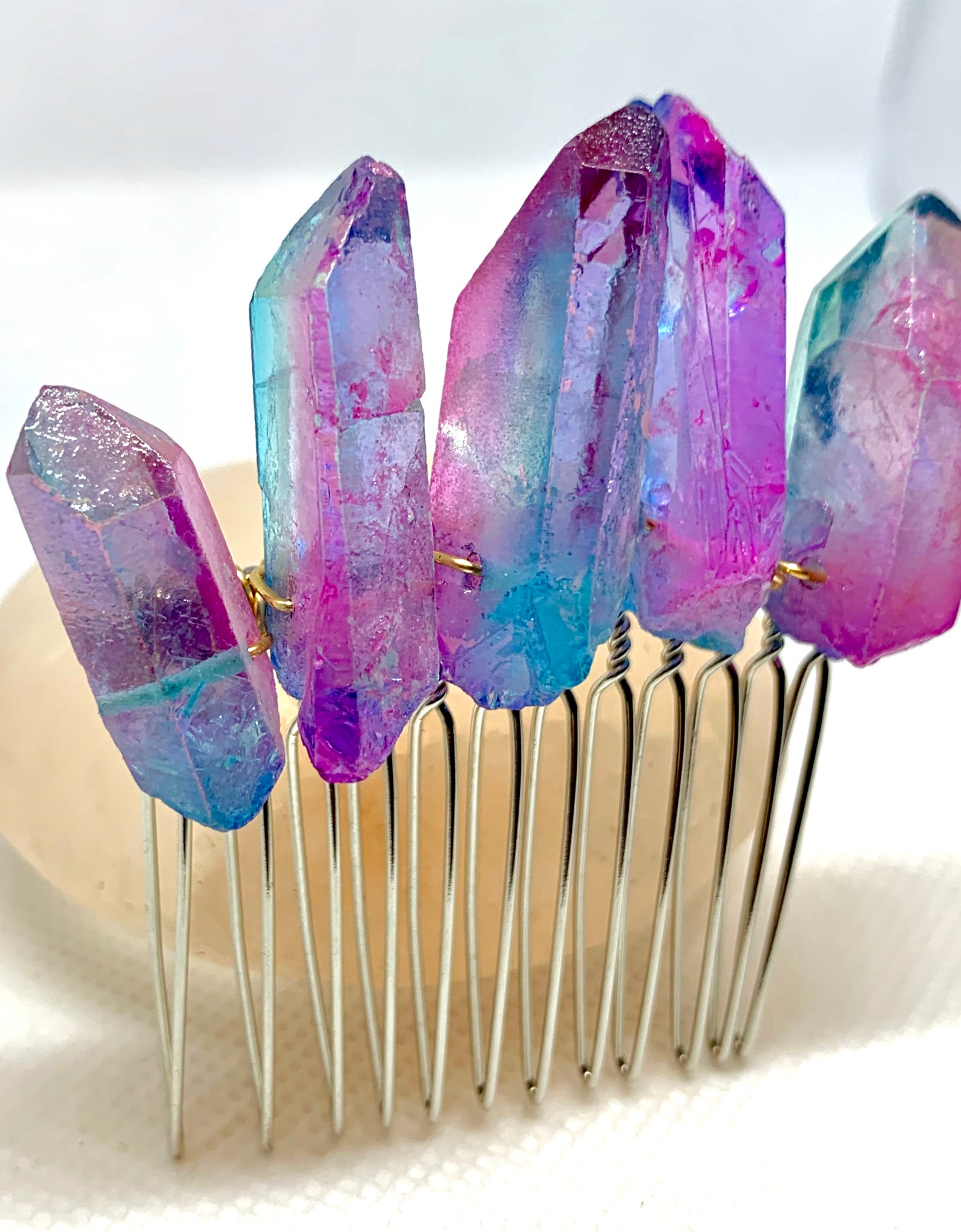 Cotton Candy Quartz Crystal Hair Combhandmadecrystal Etsy