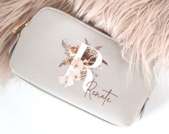 Personalisiere Kosmetiktasche | beautybag | schminktasche | Boho bordaux | Orchidee