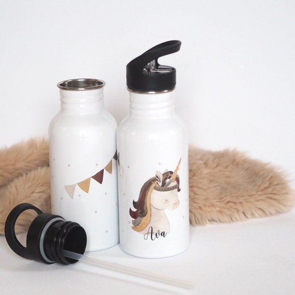 Personalisierte Trinkflasche | Trinkflasche | Boho | Kinderflasche mit Namen | Einhorn | Bär | Flasche personalisiert| 500ml | Einschulung