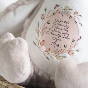 personalisiertes Plüschtier Kuscheltier Geschenk Einschulung Geschenk für Kinder Eule, Faultier oder Hase Affirmation Bild 2