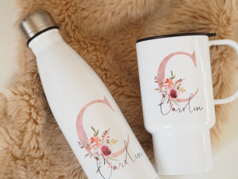 Personalized Thermos Bottle | drinking bottle | Thermos with name | Coffee | Bottle Personalized| JGA | stainless steel | 500ml | floral