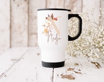 Personalisierte Becher | Becher aus Edelstahl mit Namen | Kaffee | Flasche personalisiert| To-Go | 480ml | Boho