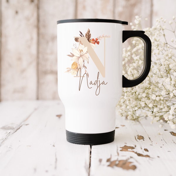 Personalisierte Becher | Becher aus Edelstahl mit Namen | Kaffee | Flasche personalisiert| To-Go | 480ml | Boho