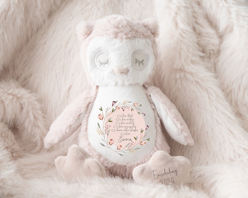 jouet en peluche personnalisé peluche Cadeau dinscription scolaire Cadeau pour les enfants Chouette, paresseux ou lapin Affirmation image 1