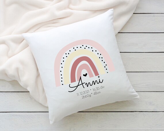 Pillow Personalized 40 X 40 Cm Cushion Cover Birth Gift Rainbow Etsy