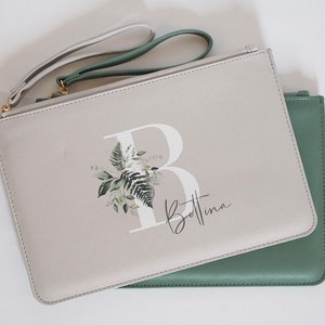 Personalisierte Clutch Eukalyptus , Täschchen, Brauttasche, Handtasche Geschenk Trauzeugin Bild 1