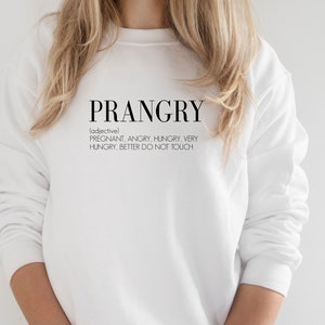 Zabawny sweter ciążowy | Bluza z kapturem „PRANGRY” – prezent dla kobiet w ciąży | Śmieszna koszulka ciążowa – moda ciążowa