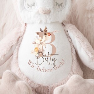 personalisiertes Plüschtier Kuscheltier Geschenk für Kinder Eule personalisiertes Geschenk Boho Bild 2