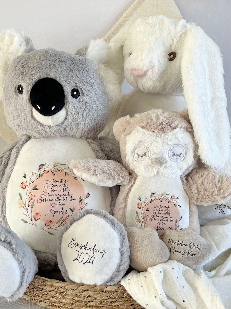 jouet en peluche personnalisé peluche Cadeau dinscription scolaire Cadeau pour les enfants Chouette, paresseux ou lapin Affirmation image 8