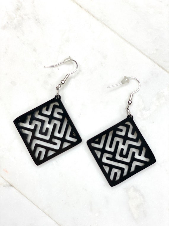 Black Geometric Earrings Square Black Earrings Statement