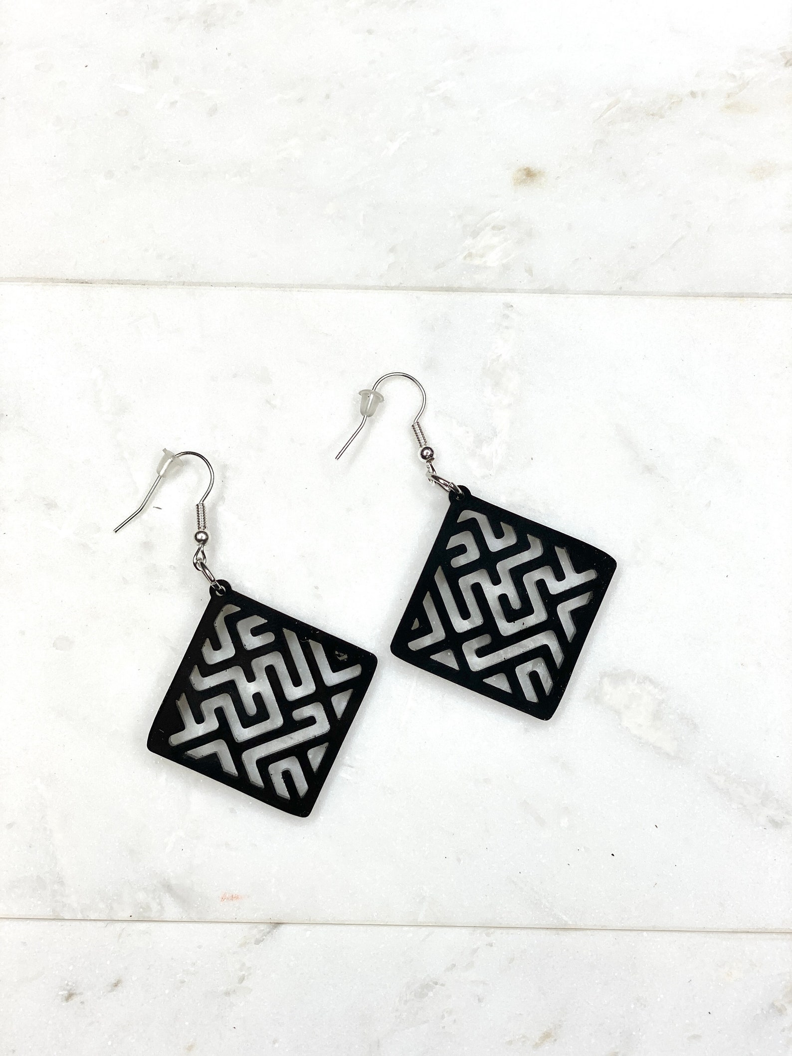 Black Geometric Earrings Square Black Earrings Statement Etsy