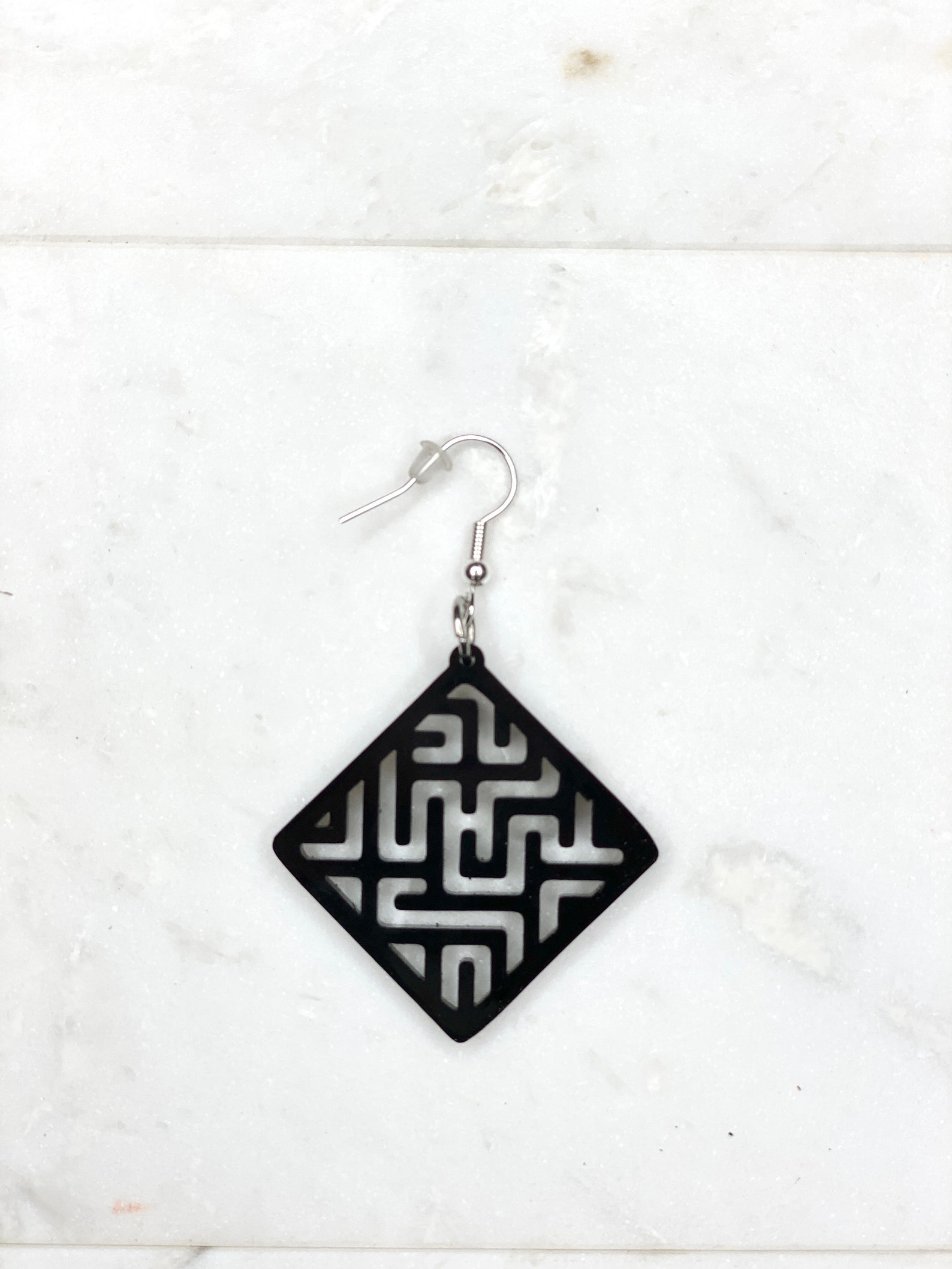 Black Geometric Earrings Square Black Earrings Statement Etsy