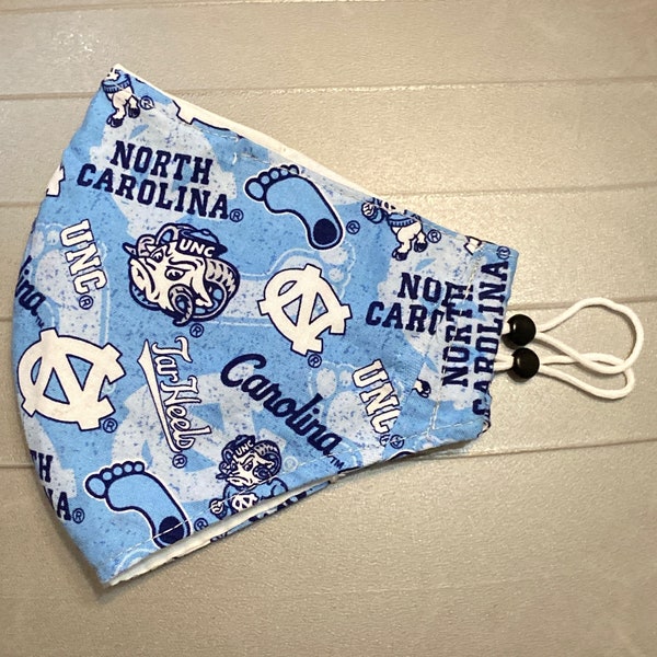 REDUCED PRICE - UNC Tarheels Elite facemask 100% cotton dual-layer with adjustable nose wire and adjustable ear straps