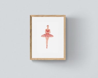 Ballerina in Red Tutu Watercolor painting, Ballet Illustration, Ballet Painting, Ballet wall art, Girly art painting, A4