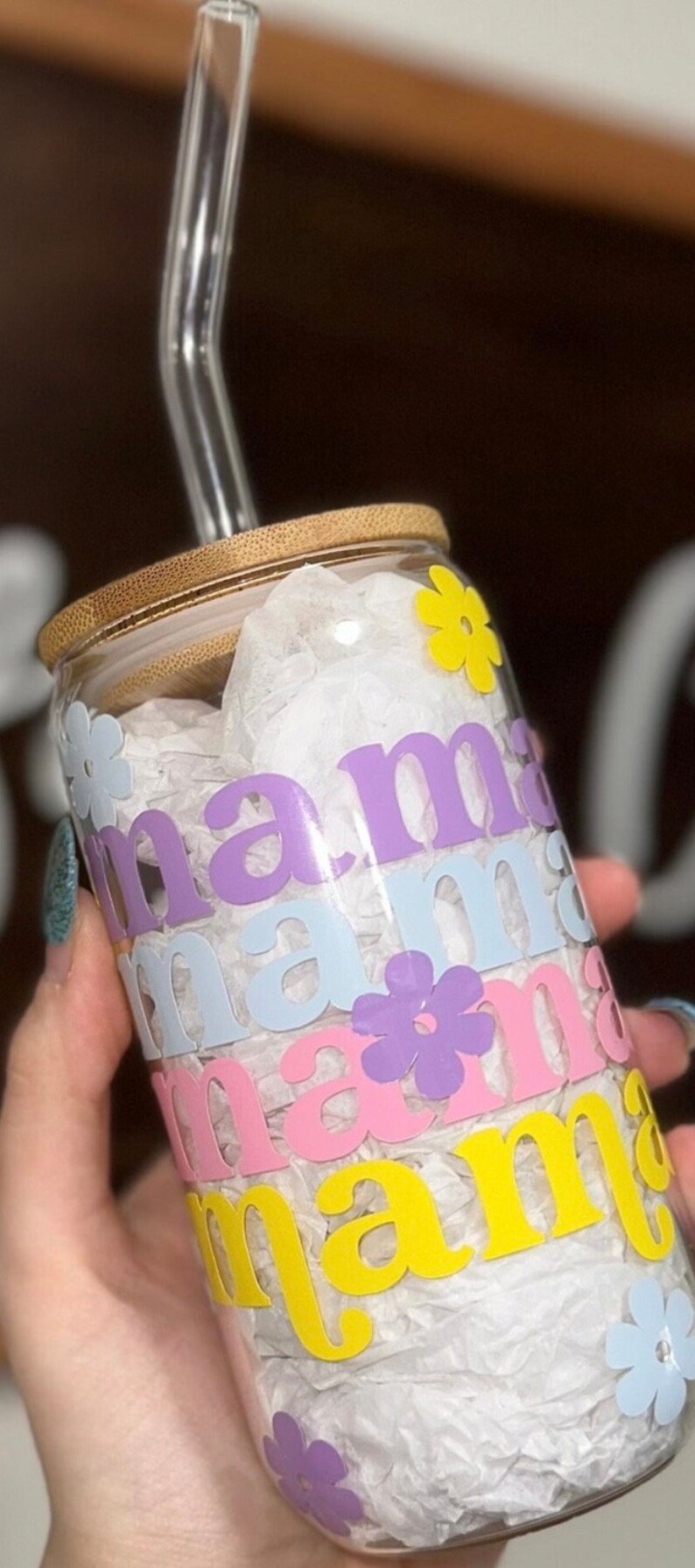 Mama Glass Cup With Lid and Straw | Mama Iced Coffee Cup - Etsy
