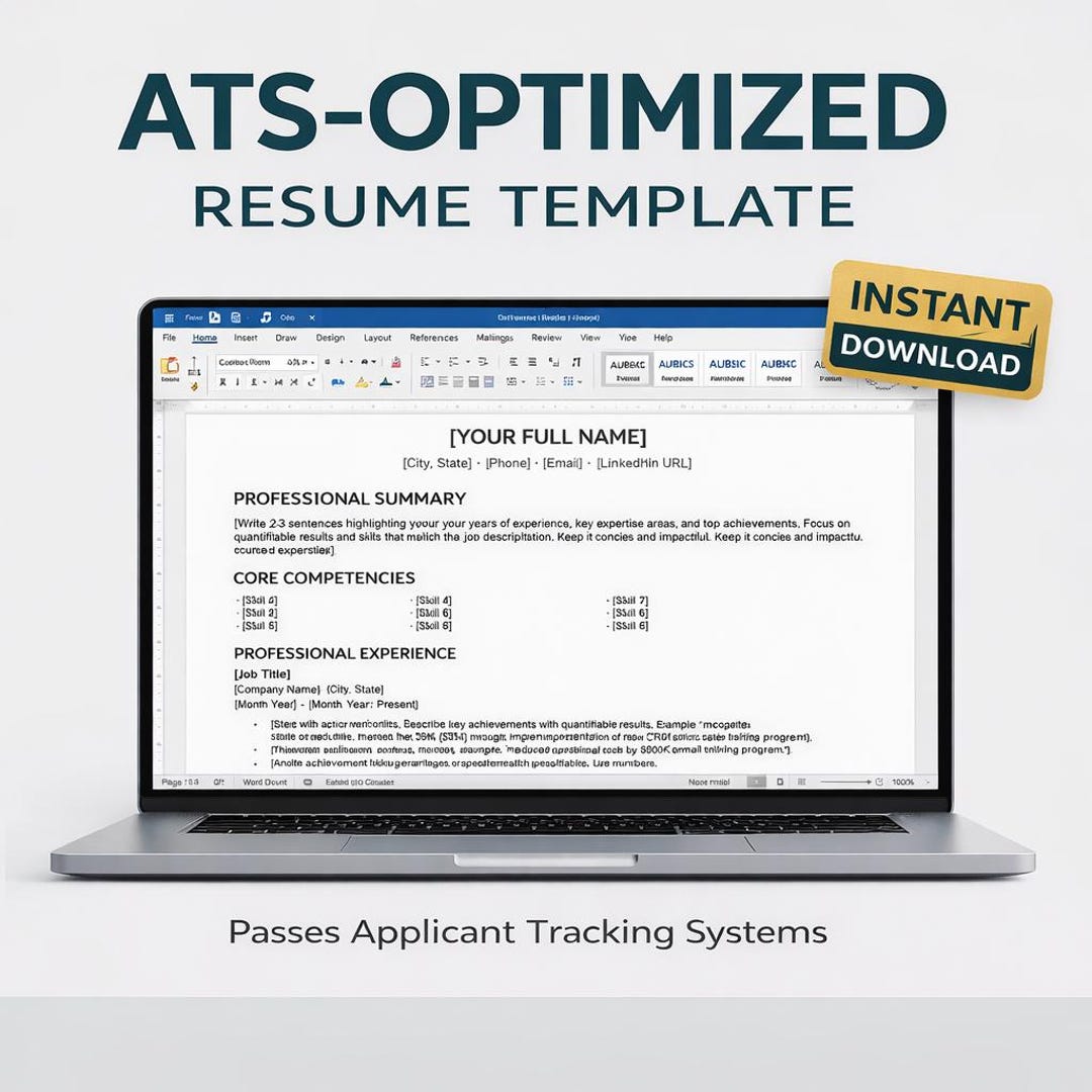 ATS Resume Template | Passes Applicant Tracking Systems | Instant ...