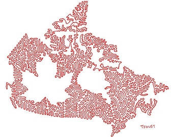 Numbered  Print of Canada Map drawn with One Line by Tyler Foust