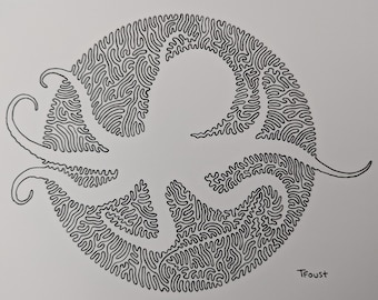 Classic One Line TFoust Octopus Black and White Print
