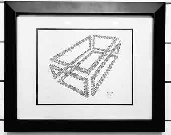 Infinity Cube Line Art Print – Geometric Wall Art – Optical Illusion Drawing – Minimalist Math Art – Single Line Drawing