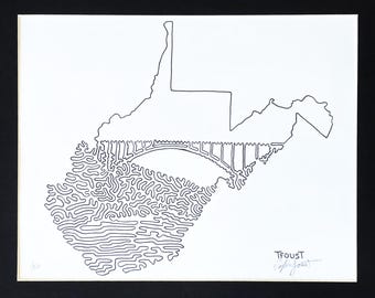 West Virginia Line Art Print – Single Line Drawing, Signed Numbered (8.5" x 11")