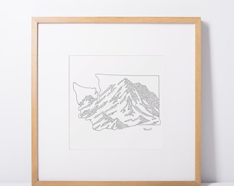Washington State Single Line Art Print – Minimalist Mountain Wall Art (Signed Numbered)