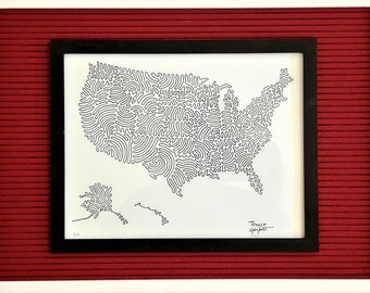 USA Continuous Line Art Print – Minimalist Map Wall Art – Signed Limited Edition