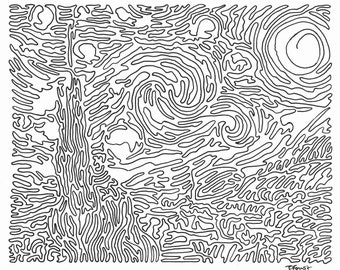 The Starry Night using one single line