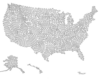 USA Continuous Line Art Map – Minimalist Wall Art (HD Digital Download)
