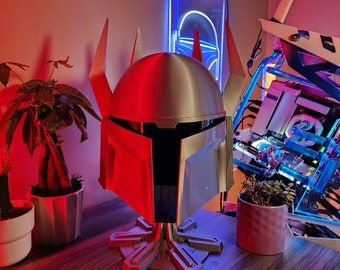 クローンウォーズ ガー・サクストン 角付きマンダロリアンヘルメット - バイザー付きでオプションの裏地付きマンドープレミアム 3D プリントヘルメット