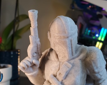 The Mandalorian Din Djarin Marble PLA 8" Estatua/Busto - Star Wars Bounty Hunter - Modelo impreso en 3D