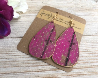 pink purple and light green colors Handmade wooden floral pattern decoupage earrings