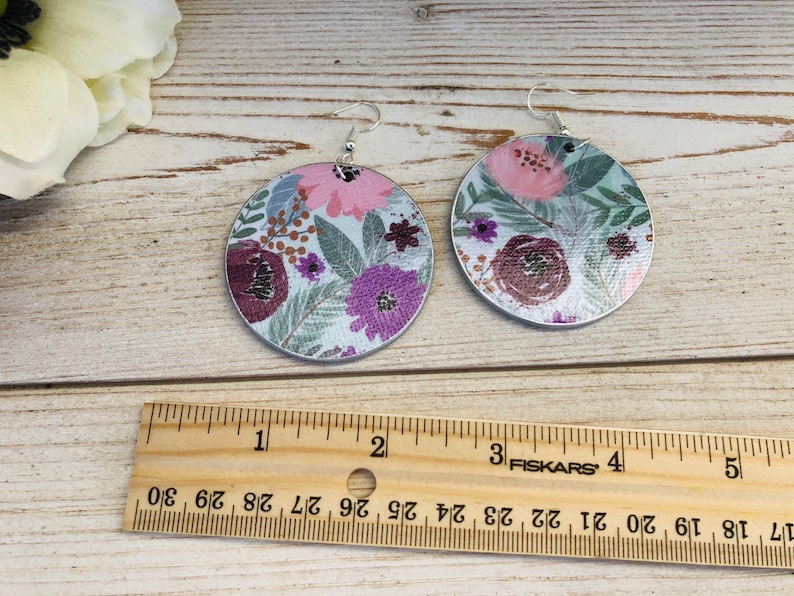 pink purple and light green colors Handmade wooden floral pattern decoupage earrings