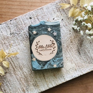 Handmade Artisan Vegan Soap Bar Decorated with Moon and Stars. Sandalwood, Patchouli, Amber. Unique gift for moon lovers. Eco Friendly Gift. image 5