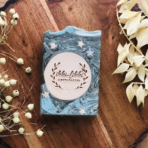 Handmade Artisan Vegan Soap Bar Decorated with Moon and Stars. Sandalwood, Patchouli, Amber. Unique gift for moon lovers. Eco Friendly Gift. image 3