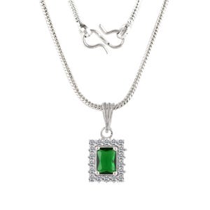 Green Cubic Zirconia Pendant Necklace for Women - Dainty 925 Sterling Silver Halo Necklace Green Zirconia Gemstone - Perfect Gift for Her