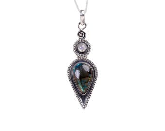 Handmade Labradorite and Moonstone Gemstone Pendant 925 Sterling Silver Bohemian Healing Jewelry Spiritual Energy Perfect Gift for Her