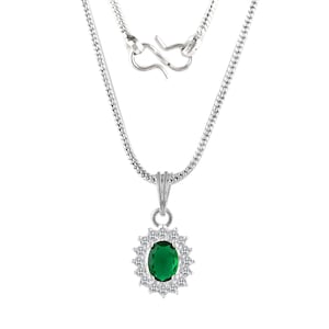 Green Cubic Zirconia Pendant Necklace for Women - Dainty 925 Sterling Silver Halo Necklace Green Zirconia Gemstone - Perfect Gift for Her