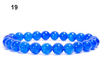 Blue Chalcedony Healing Crystal Bracelet Women Men 7 mm Natural Stone Beaded Bracelets Birthday Gifts Round Gemstones Stretch Bracelet