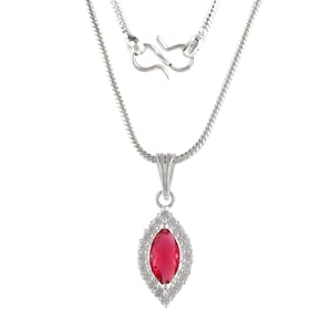Red Cubic Zirconia Pendant Necklace for Women - Dainty 925 Sterling Silver Halo Necklace Red Zirconia Gemstone - Perfect Gift for Her