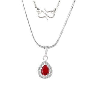 Red Cubic Zirconia Pendant Necklace for Women - Dainty 925 Sterling Silver Halo Necklace Red Zirconia Gemstone - Perfect Gift for Her