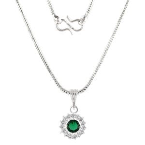Green Cubic Zirconia Pendant Necklace for Women - Dainty 925 Sterling Silver Halo Necklace Green Zirconia Gemstone - Perfect Gift for Her