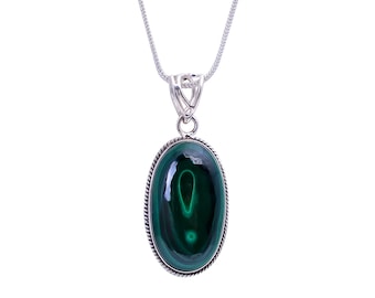 Handmade Malachite Gemstone Pendant 925 Sterling Silver Bohemian Healing Jewelry Spiritual Energy Stone Perfect Gift for Her