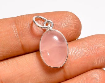 Handmade Natural Rose Quartz Gemstone Pendant with adjustable chain 925 Sterling Silver Boho Healing Jewelry Gift for Her